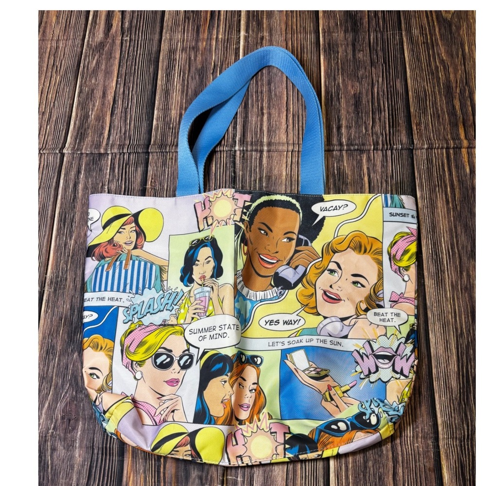 Estee Lauder Tote Bag Womens Blue Pop Art Comic Print Recycled Beach Shopper - Picture 4 of 14
